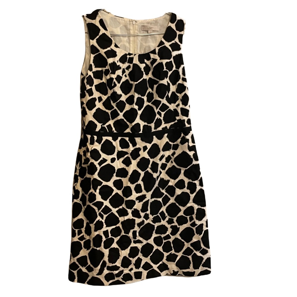 LOFT Black and White Animal / Giraffe Print A-line Dress